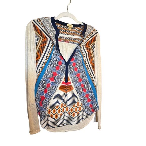 Anthropologie Tiny V-Neck Top Printed Chiffon Front Knit Back Sz XS - Picture 6 of 9